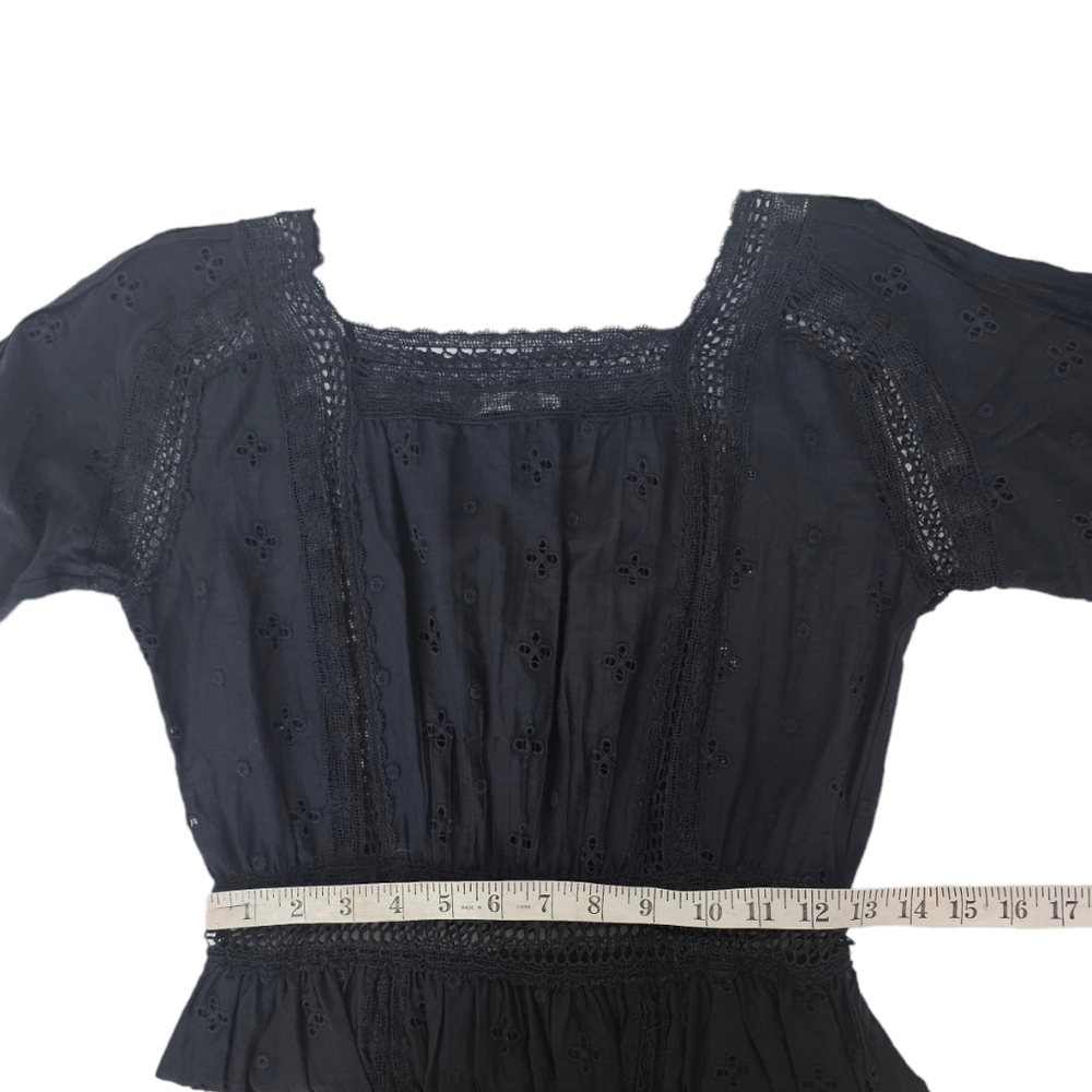 Ulla Johnson Darya Dress Black Mini Embroidered Lace Silk Cotton Size 4 - Picture 6 of 10